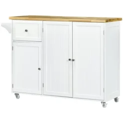 HOMCOM Triple-Cabinet Rolling Kitchen Island On Wheels, Kitchen Cart With Storage Shelf Adjustment, Rolling Utility Cart Wood, Big Drawer, White -Dine Furniture GUEST 75e20747 1f08 4856 8f4d 02159d8f9173