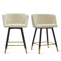 24" Chole Armrest Upholstered 360° Swivel Counter Height Stool Combine With Black And Gold Legs (Set Of 2)-The Pop Maison