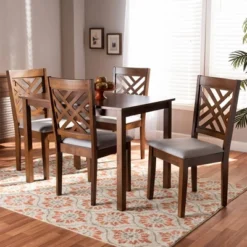 5pc Caron Fabric Upholstered Wood Dining Set Gray/Walnut - Baxton Studio -Dine Furniture GUEST 767e9b61 52a9 4154 bf20 b232122bc7bd