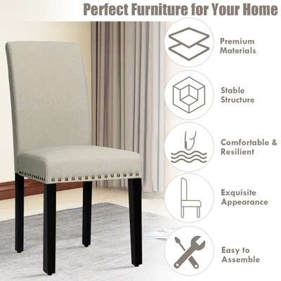 Costway Set Of 4 Fabric Dining Chairs W/Nailhead Trim 11 Costway Set Of 4 Fabric Dining Chairs W/Nailhead Trim - Image 9