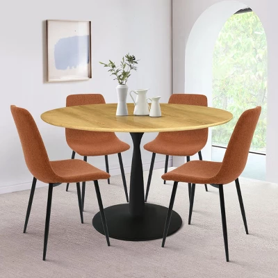 Harrison+Bingo 5-Piece Round-Shaped Wood Grain Dining Table Set With 4 Upholstered Chairs Black Legs-Maison Boucle 13 Harrison+Bingo 5-Piece Round-Shaped Wood Grain Dining Table Set With 4 Upholstered Chairs Black Legs-Maison Boucle - Image 11