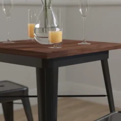 Merrick Lane 23.5 Steel Indoor Contemporary Table With Square Rustic Wood Top -Dine Furniture GUEST 777858ff 065b 424f 8a29 1cabe2a00469