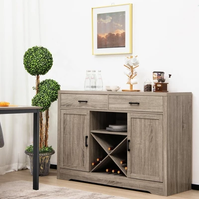 Costway Kitchen Storage Buffet Cabinet Farmhouse Wooden Sideboard W/2 Drawer & Wine Rack 3 Costway Kitchen Storage Buffet Cabinet Farmhouse Wooden Sideboard W/2 Drawer & Wine Rack