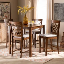 5pc Nisa Wood Pub Dining Set Walnut/Brown - Baxton Studio -Dine Furniture GUEST 787f467c 9a68 4365 95a7 48e009ef0f86