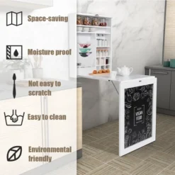 Costway White Wall Mounted Table Convertible Desk Fold Out Space Saver Chalkboard -Dine Furniture GUEST 79247931 5489 4fe4 a64c ba1e843f6dad