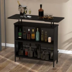 Costway 4-Tier Metal Home Bar Unit Liquor Bar Table With Storage Shelves & 6 Glass Holders 18 Costway 4-Tier Metal Home Bar Unit Liquor Bar Table With Storage Shelves & 6 Glass Holders -Dine Furniture GUEST 7944963c 9b18 4929 abd0 5d190bdfab8b