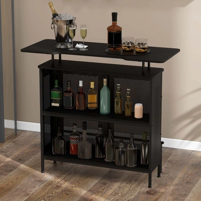 Costway 4-Tier Metal Home Bar Unit Liquor Bar Table With Storage Shelves & 6 Glass Holders 10 Costway 4-Tier Metal Home Bar Unit Liquor Bar Table With Storage Shelves & 6 Glass Holders - Image 8