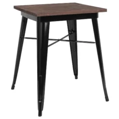 Merrick Lane 23.5 Steel Indoor Contemporary Table With Square Rustic Wood Top -Dine Furniture GUEST 796d699a 568a 48e0 a22c 543d57e68485