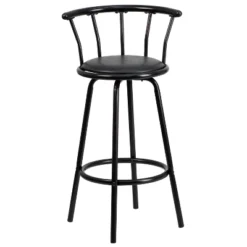 Emma And Oliver Crown Back Black Metal Barstool With Black Vinyl Swivel Seat -Dine Furniture GUEST 7a895972 dec3 4edb a217 6a232b615798