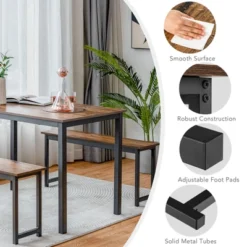 Tangkula 3pcs Dining Table Set For 4 Modern Industrial Counter Height Kitchen Table Set With 2 Benches For Dining Room Natural/Brown 19 Tangkula 3pcs Dining Table Set For 4 Modern Industrial Counter Height Kitchen Table Set With 2 Benches For Dining Room Natural/Brown -Dine Furniture GUEST 7b2fc459 4c75 4e89 87d6 d3dd1bd6387d