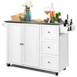 Costway Kitchen Island 2-Door Storage Cabinet Stainless Steel Top W/ Drawers -Dine Furniture GUEST 7b8e1003 005c 403c b0a3 7defec90bf81
