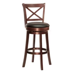 HOMCOM Traditional Bar Stool, 31 Inch Seat Height Barstool, Swivel PU Leather Upholstered Chair, With Cross Back And Rubberwood Frame -Dine Furniture GUEST 7bf4a93d f050 4349 b596 64f7b0bd541d