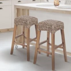 JONATHAN Y Maui Rustic Bohemian Hyacinth/Wood Backless Bar Stool, Brown Wash Woven Seat With Natural Wood Frame -Dine Furniture GUEST 7bfc0a83 4f7a 4248 9796 3ff2269863d1
