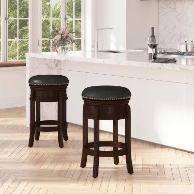 Merrick Lane Clara Backless Wooden Counter Stool With Faux Leather 360 Degree Swivel Seat 3 Merrick Lane Clara Backless Wooden Counter Stool With Faux Leather 360 Degree Swivel Seat