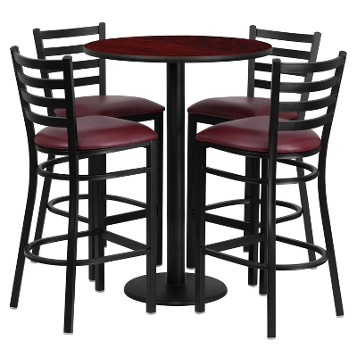 Emma And Oliver 30" Round Laminate Table Set With 4 Ladder Back Metal Stools 4 Emma And Oliver 30" Round Laminate Table Set With 4 Ladder Back Metal Stools - Image 2