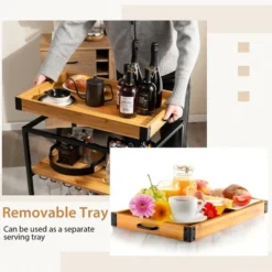 Costway 3-Tier Wine Bar Cart Rolling Rack Serving Trolley Detachable Top & Glass Holder -Dine Furniture GUEST 7c8032d6 74d4 46ef ba80 9baafe3a3a2d
