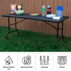 Folding Table Set - Set Of 2 Lightweight Portable Tables - 6-Foot-Long Plastic Tabletops For Camping, Parties, And Dining By Everyday Home (Black) -Dine Furniture GUEST 7cc7bf0f 50b6 4958 a9fe d8c41a3f1e8a