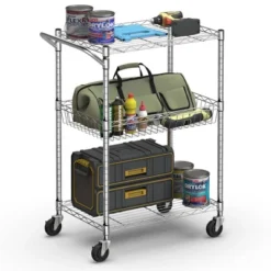 Costway 3-Tier Utility Cart Heavy Duty Wire Rolling Cart W/Handle Bar Storage Trolley 19 Costway 3-Tier Utility Cart Heavy Duty Wire Rolling Cart W/Handle Bar Storage Trolley -Dine Furniture GUEST 7f170dfc 757d 43c4 b3c7 122313c1b42a