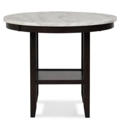 42" Faux Marble Round Counter Dining Table White/Black - Benzara