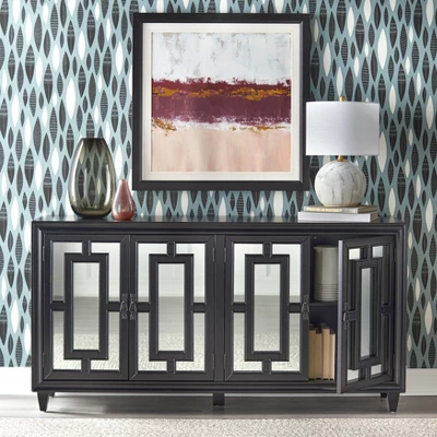 69" Lavoy Glass Mirrored Buffet Black - Lifestorey 4 69" Lavoy Glass Mirrored Buffet Black - Lifestorey - Image 2