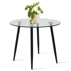 Avatar 34.5" Width Glass Top Modern Round Dining Table Black 4 Point/leg-The Pop Home -Dine Furniture GUEST 8288f881 0b8c 4a0f 84e6 65bdc8dd0bc3