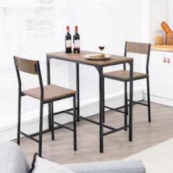 Costway 3PCS Bar Table Set Industrial Counter Height Dining Table Set W/2 Stools -Dine Furniture GUEST 83007216 9eb8 45c8 87d5 dab9ab1f283f