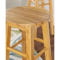 PJ Wood Classic Round-Seat 29 Inch Tall Kitchen Counter Stools For Homes, Dining Spaces, And Bars With Backless Seats, Square Legs, Natural, Set Of 2 -Dine Furniture GUEST 84f3789e 7a7e 4638 9cda 40e07db517b5