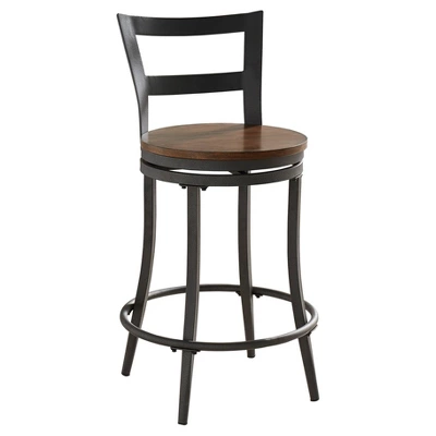 Set Of 2 24" Saroyan Swivel Metal & Wood Counter Height Barstool Graphite - Inspire Q 3 Set Of 2 24" Saroyan Swivel Metal & Wood Counter Height Barstool Graphite - Inspire Q