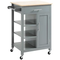 HOMCOM Compact Kitchen Island Cart On Wheels, Rolling Utility Trolley Cart With Storage Shelf & Drawer For Dining Room -Dine Furniture GUEST 86b6286f ac40 4bc4 ad4a 0b1f3677af89