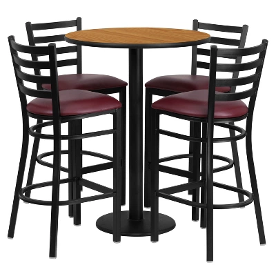Emma And Oliver 30" Round Laminate Table Set With 4 Ladder Back Metal Stools 9 Emma And Oliver 30" Round Laminate Table Set With 4 Ladder Back Metal Stools - Image 7