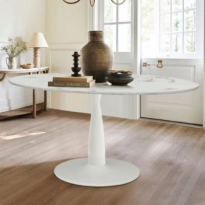 Harris 59'' Artificial Top Oval Dining Table With Pedestal Base In White-The Pop Maison 10 Harris 59'' Artificial Top Oval Dining Table With Pedestal Base In White-The Pop Maison - Image 8