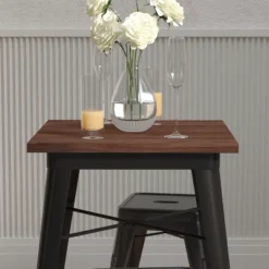 Merrick Lane 23.5 Steel Indoor Contemporary Table With Square Rustic Wood Top -Dine Furniture GUEST 89ec1860 790a 4fd1 8e0b 737c572ad6e5