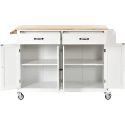 54.3 Inch Width Kitchen Island Cart With Solid Wood Top, 4 Door Cabinet, Two Drawers, Spice Rack And Locking Wheels-ModernLuxe -Dine Furniture GUEST 8a072d97 510e 4152 9e3a 49aa48781af6