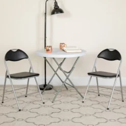 Emma And Oliver 2 Pack Black Vinyl Metal Folding Chair With Carrying Handle