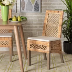 2pc Argos Rattan And Wood Dining Chair Set Natural/Brown - Bali & Pari -Dine Furniture GUEST 8ae21dea c9f1 4af5 9272 1c05cce80352