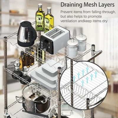 Costway 3-Tier Utility Cart Heavy Duty Wire Rolling Cart W/Handle Bar Storage Trolley 6 Costway 3-Tier Utility Cart Heavy Duty Wire Rolling Cart W/Handle Bar Storage Trolley - Image 4