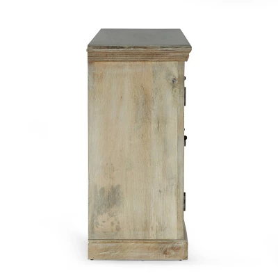 Horeb Boho Handcrafted Mango Wood 3 Drawer Sideboard Antique White - Christopher Knight Home 7 Horeb Boho Handcrafted Mango Wood 3 Drawer Sideboard Antique White - Christopher Knight Home - Image 5