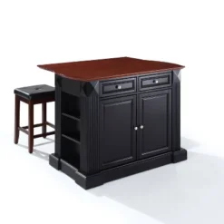 Coventry Drop Leaf Top Kitchen Island With Upholstered Square Stools Black - Crosley 17 Coventry Drop Leaf Top Kitchen Island With Upholstered Square Stools Black - Crosley -Dine Furniture GUEST 8d5f5c9c 3636 4d09 897d e8c6d3275eb3