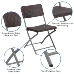 Emma And Oliver 6 Pack Brown Rattan Plastic Folding Chair With Gray Frame - Event Chair -Dine Furniture GUEST 8db2f179 7575 4391 8f83 46e9d65cc34d