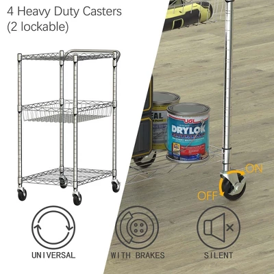 Costway 3-Tier Utility Cart Heavy Duty Wire Rolling Cart W/Handle Bar Storage Trolley 4 Costway 3-Tier Utility Cart Heavy Duty Wire Rolling Cart W/Handle Bar Storage Trolley - Image 2