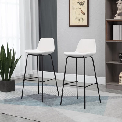 HOMCOM 29.5" Bar Stools Set Of 2, Upholstered Extra Tall Barstools, Armless Bar Chairs With Back, Steel Legs, Cream White 3 HOMCOM 29.5" Bar Stools Set Of 2, Upholstered Extra Tall Barstools, Armless Bar Chairs With Back, Steel Legs, Cream White