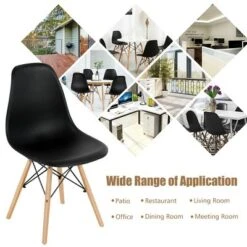 Costway Set Of 4 Modern Dining Side Chair Armless Home Office W/ Wood Legs White/Black/Blue -Dine Furniture GUEST 9007f9e0 5a0b 4e44 a872 0e06b979e9bb