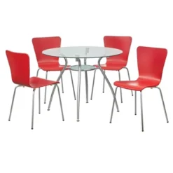 5pc Itza Round Glass Top And Chrome Base Dining Set - Buylateral -Dine Furniture GUEST 9152bc3e 6869 4ca9 8913 90a00b0d2b0a