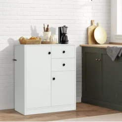 Costway Kitchen Storage Cabinet 2 Drawer Sideboard Floor Cupboard With Adjustable Shelves -Dine Furniture GUEST 9200cdde 0bed 4e40 b342 c79a0a745482