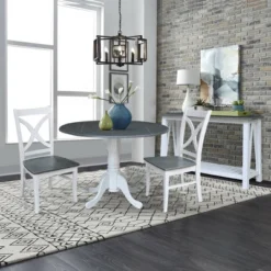 42" Lillith Dual Drop Leaf Dining Table With 2 X-Back Chairs White/Heather Gray - International Concepts