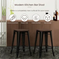 Costway Set Of 4 Counter Height Backless Barstool 26'' Metal Stackable Stool W/Wood Seat -Dine Furniture GUEST 92c01ea3 9897 4c6e 96fc b6f5a7415fe1
