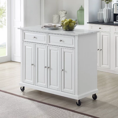 Avery Kitchen Island/Cart Distressed White/White Marble - Crosley 6 Avery Kitchen Island/Cart Distressed White/White Marble - Crosley - Image 4