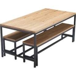 Dobson Natural Wood And Black Metal Dining Table Natural - Finch -Dine Furniture GUEST 94210284 ef79 41e8 b68a f16b9a3990ce