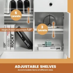 Costway Kitchen Storage Cabinet 2 Drawer Sideboard Floor Cupboard With Adjustable Shelves -Dine Furniture GUEST 946ffc04 8070 410e a7e4 1d3146ae1063