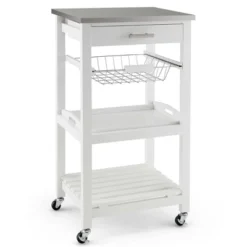 Costway Compact Kitchen Island Cart Rolling Service Trolley WithStainless Steel Top Basket -Dine Furniture GUEST 947788ec 927f 4097 bffa cbd674ec7025